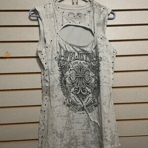Affliction Women‎ Large Cutout Distressed Rhinestones Tank Top Live Fast Studded